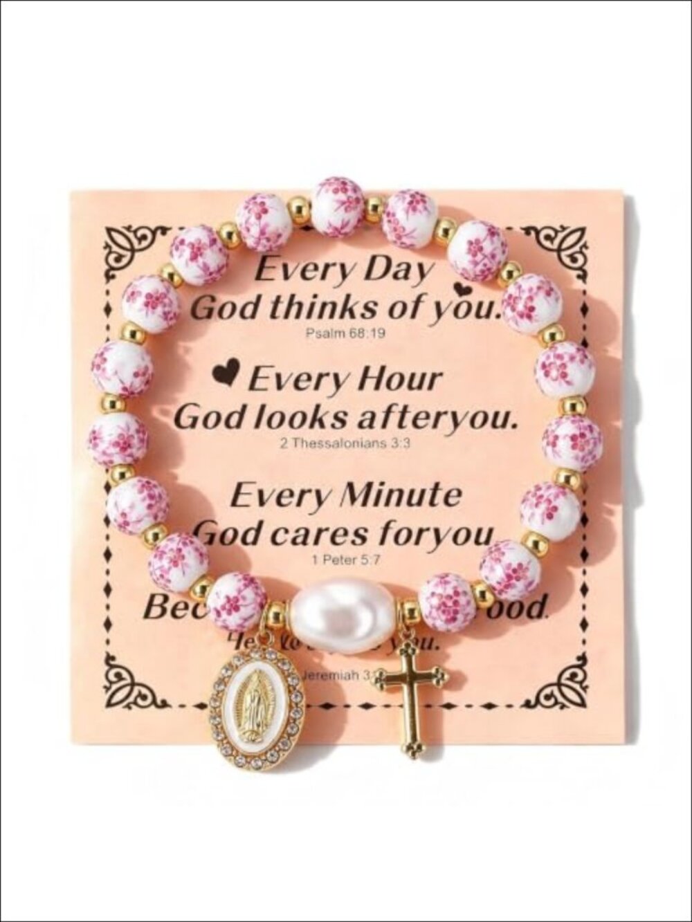 Religious Charm Stretch Bracelet with Miraculous Medal & Crucifix